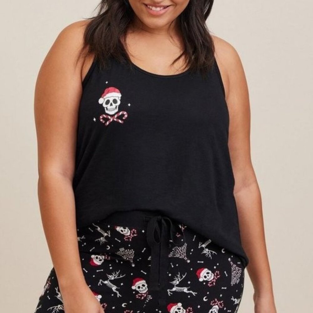 Torrid Holiday Skull Slub Knit Tank Top Sleeveless Racerback Black Size 1 1X NEW
